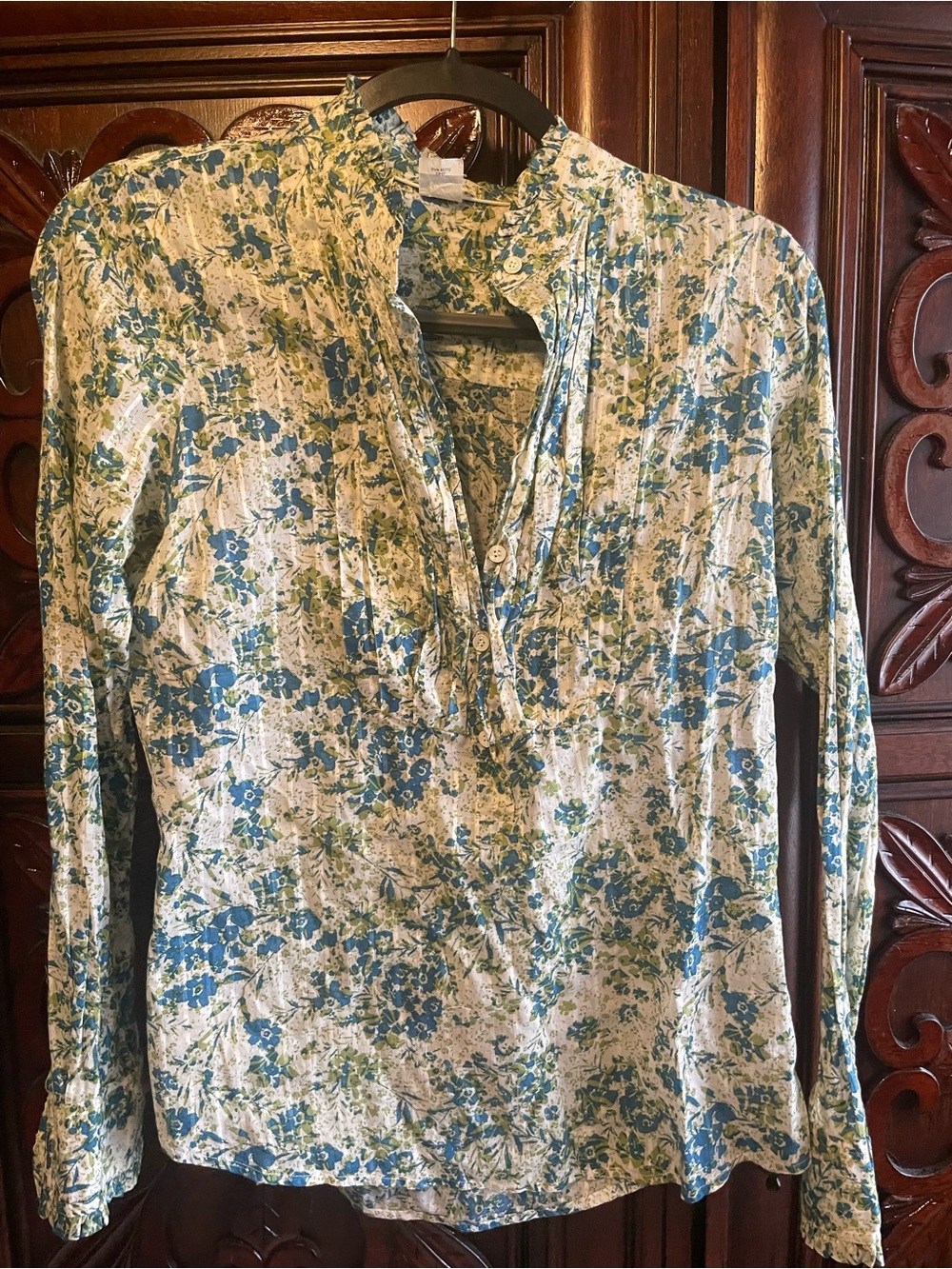 J. Crew Floral Cotton Blouse in Blue and Green